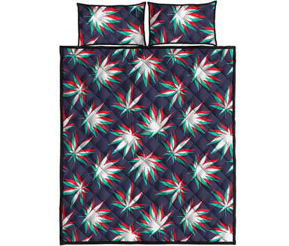 Trippy Hemp Leaves Reggae Pattern Print Quilt Bed Set