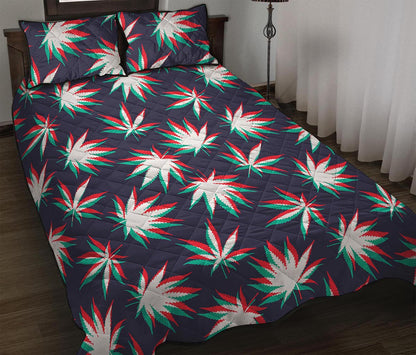 Trippy Hemp Leaves Reggae Pattern Print Quilt Bed Set