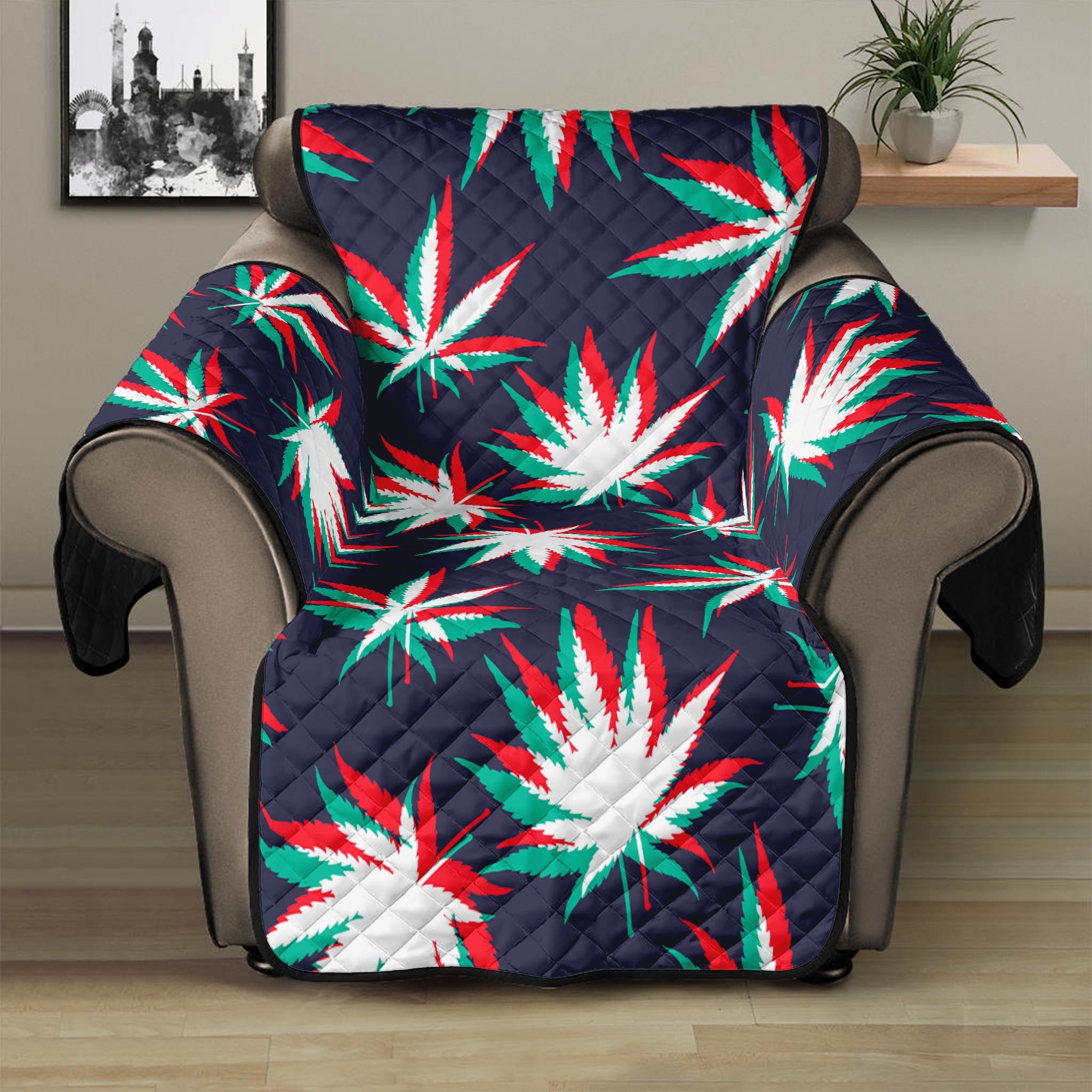 Trippy Hemp Leaves Reggae Pattern Print Recliner Protector