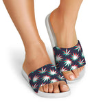 Trippy Hemp Leaves Reggae Pattern Print White Slide Sandals