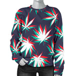 Trippy Hemp Leaves Reggae Pattern Print Women's Crewneck Sweatshirt GearFrost
