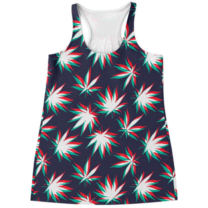 Trippy Hemp Leaves Reggae Pattern Print Women's Racerback Tank Top