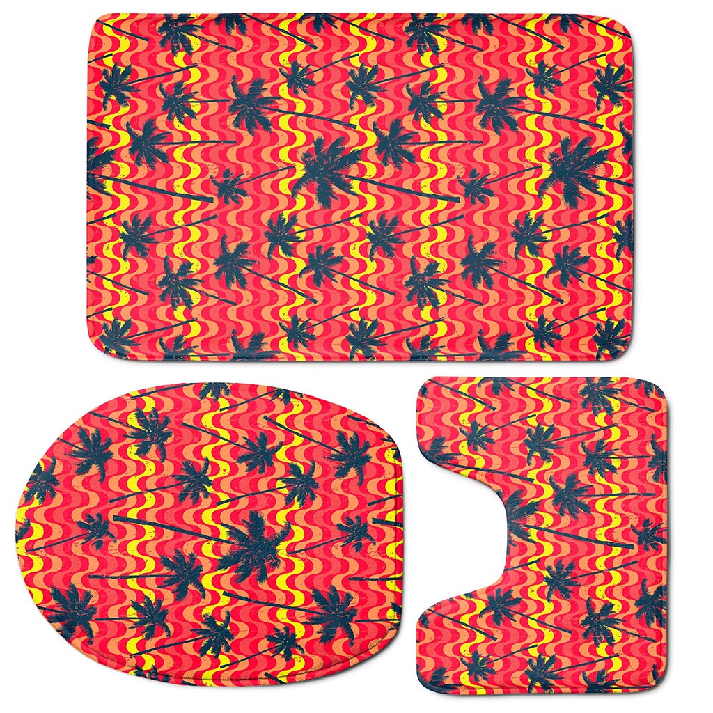 Trippy Palm Tree Pattern Print 3 Piece Bath Mat Set