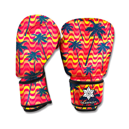 Trippy Palm Tree Pattern Print Boxing Gloves
