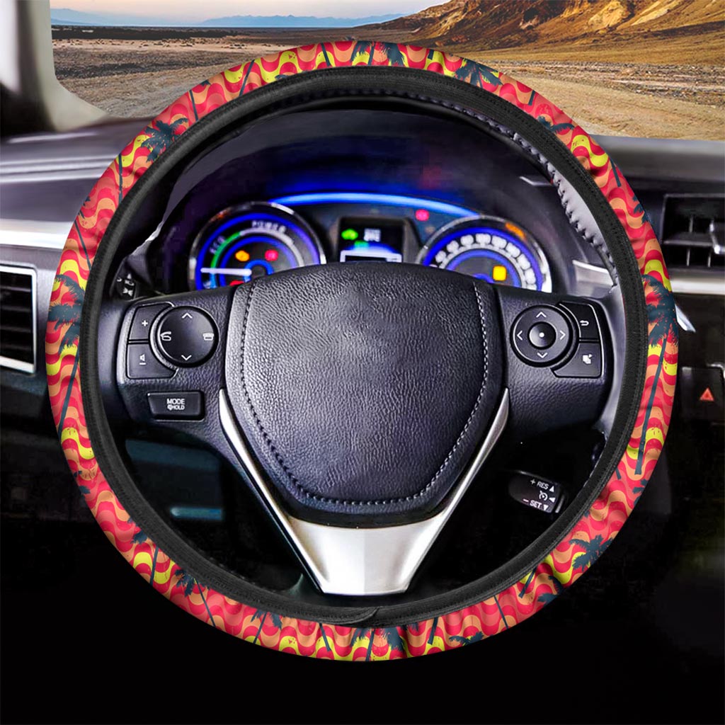 Trippy Palm Tree Pattern Print Car Steering Wheel Cover