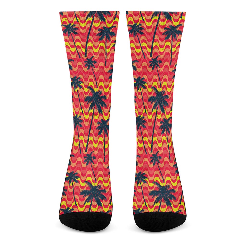 Trippy Palm Tree Pattern Print Crew Socks