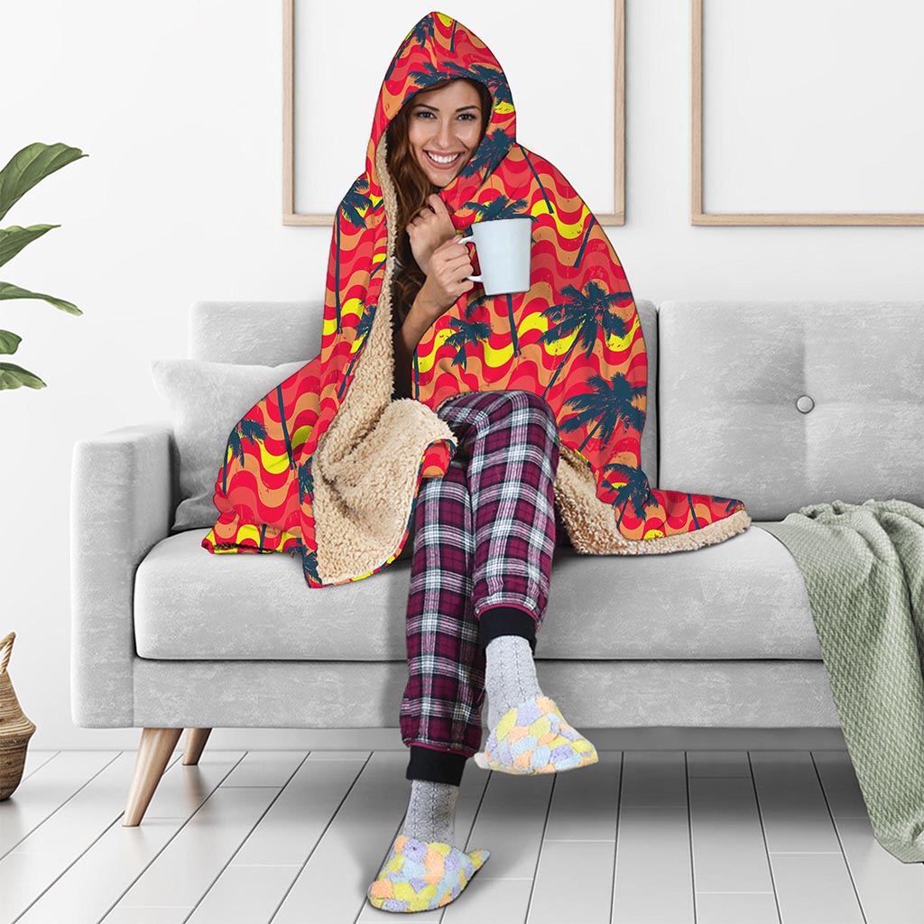 Trippy Palm Tree Pattern Print Hooded Blanket
