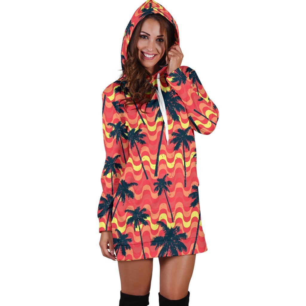 Trippy Palm Tree Pattern Print Hoodie Dress GearFrost
