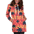 Trippy Palm Tree Pattern Print Pullover Hoodie Dress