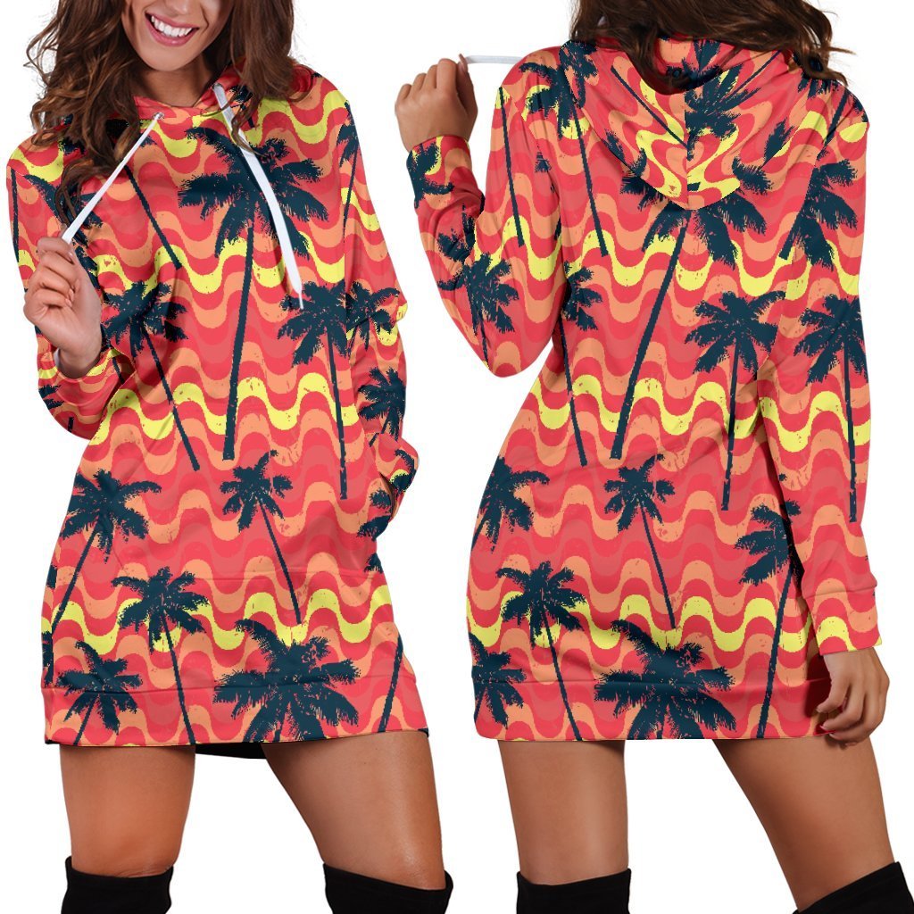 Trippy Palm Tree Pattern Print Hoodie Dress GearFrost