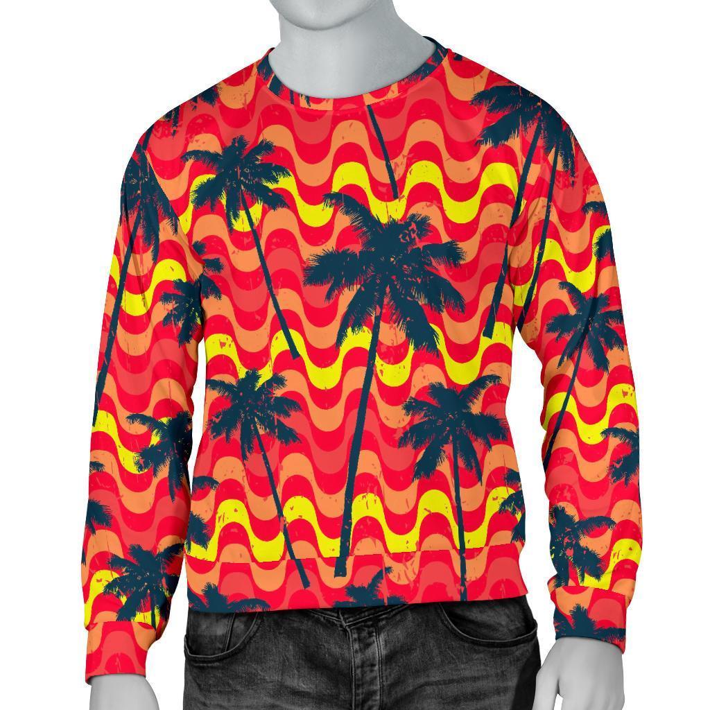 Trippy Palm Tree Pattern Print Men's Crewneck Sweatshirt GearFrost