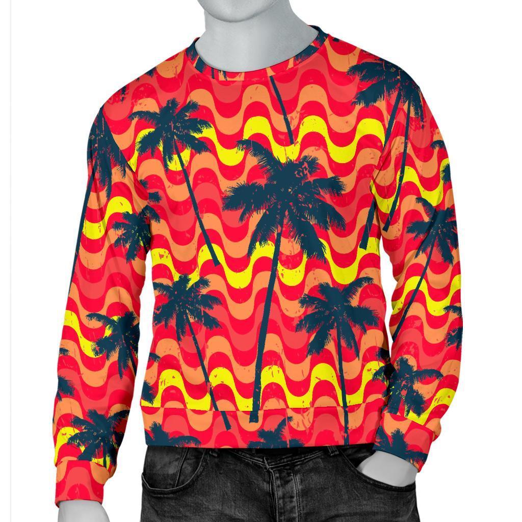 Trippy Palm Tree Pattern Print Men's Crewneck Sweatshirt GearFrost