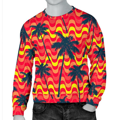 Trippy Palm Tree Pattern Print Men's Crewneck Sweatshirt GearFrost