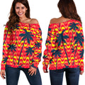 Trippy Palm Tree Pattern Print Off The Shoulder Sweatshirt