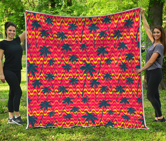 Trippy Palm Tree Pattern Print Quilt