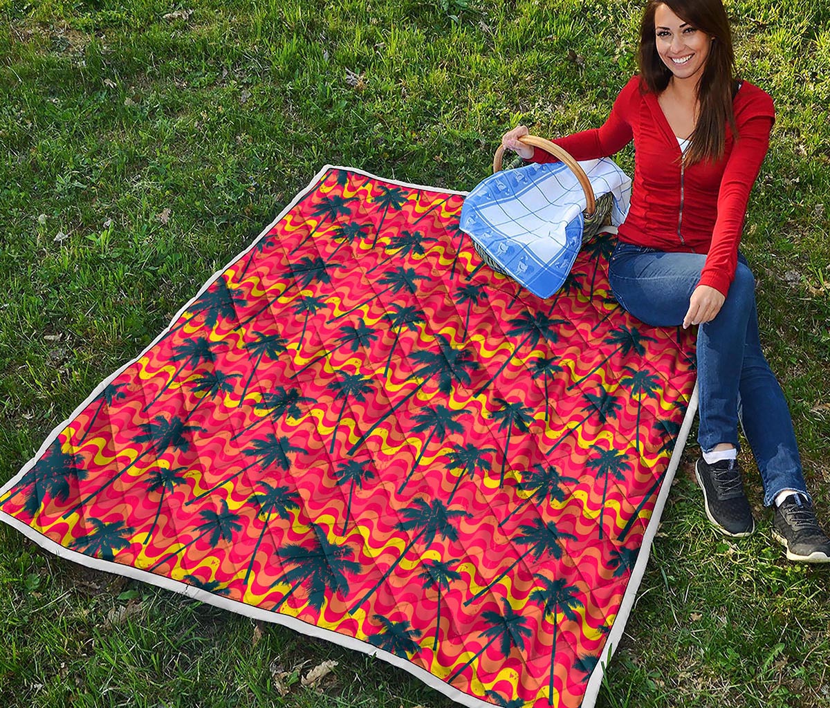 Trippy Palm Tree Pattern Print Quilt
