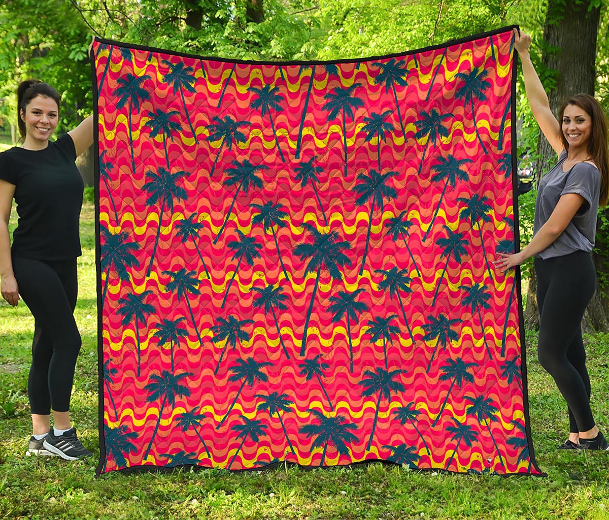 Trippy Palm Tree Pattern Print Quilt