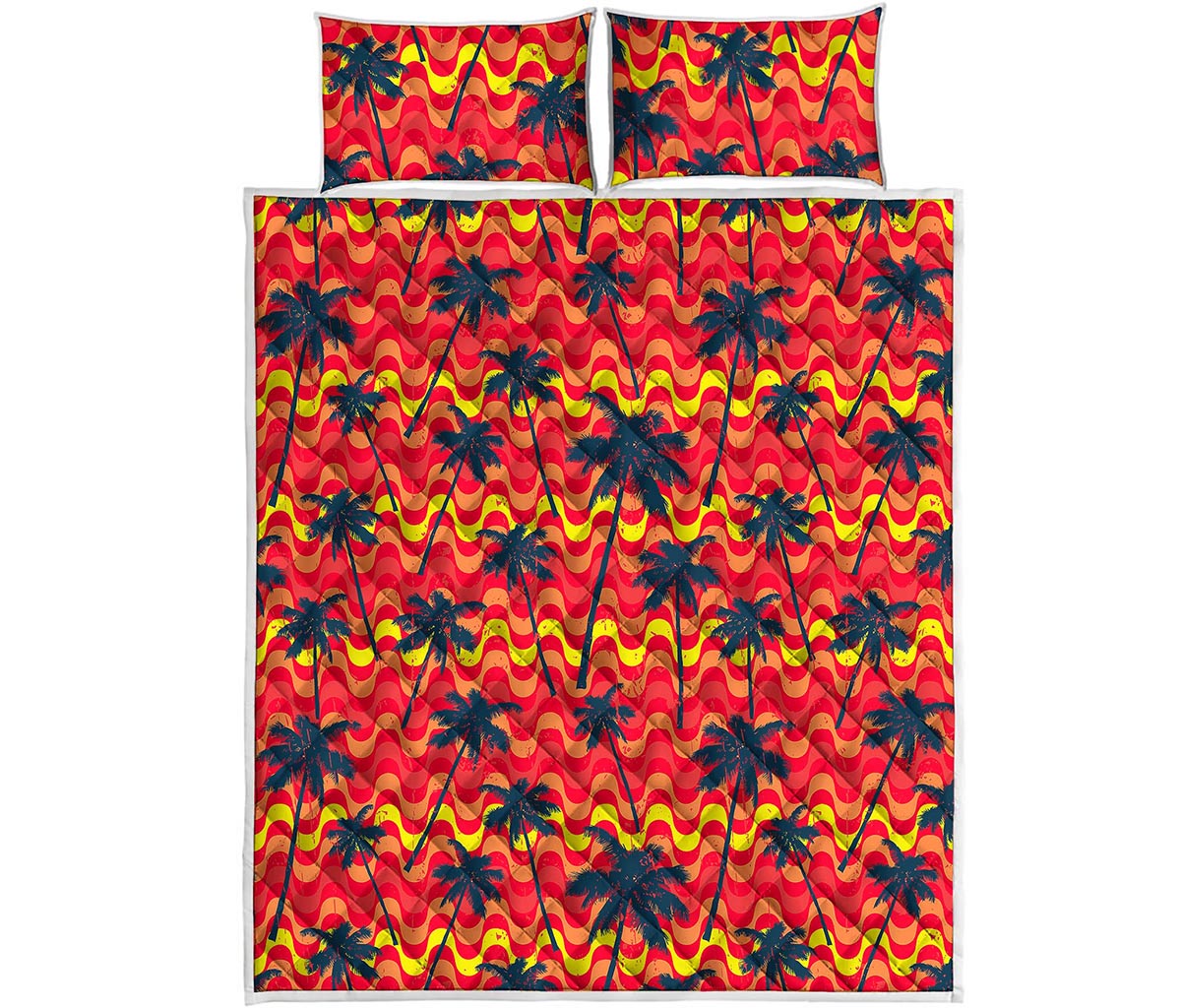 Trippy Palm Tree Pattern Print Quilt Bed Set