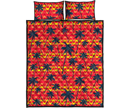 Trippy Palm Tree Pattern Print Quilt Bed Set