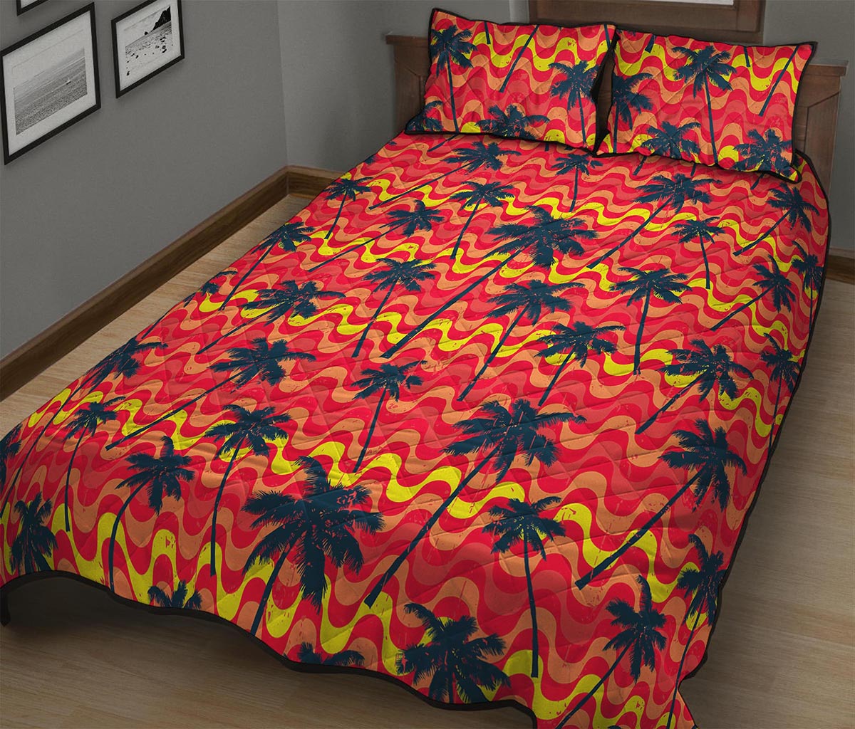 Trippy Palm Tree Pattern Print Quilt Bed Set