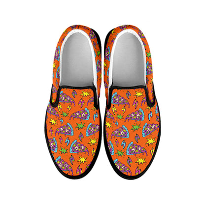 Trippy Pizza Pattern Print Black Slip On Shoes