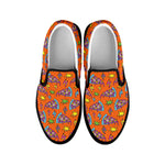 Trippy Pizza Pattern Print Black Slip On Shoes