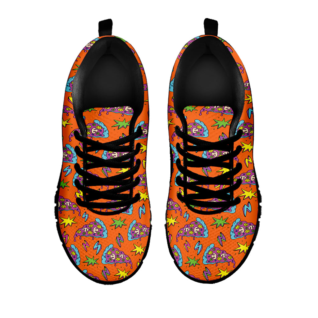 Trippy Pizza Pattern Print Black Sneakers