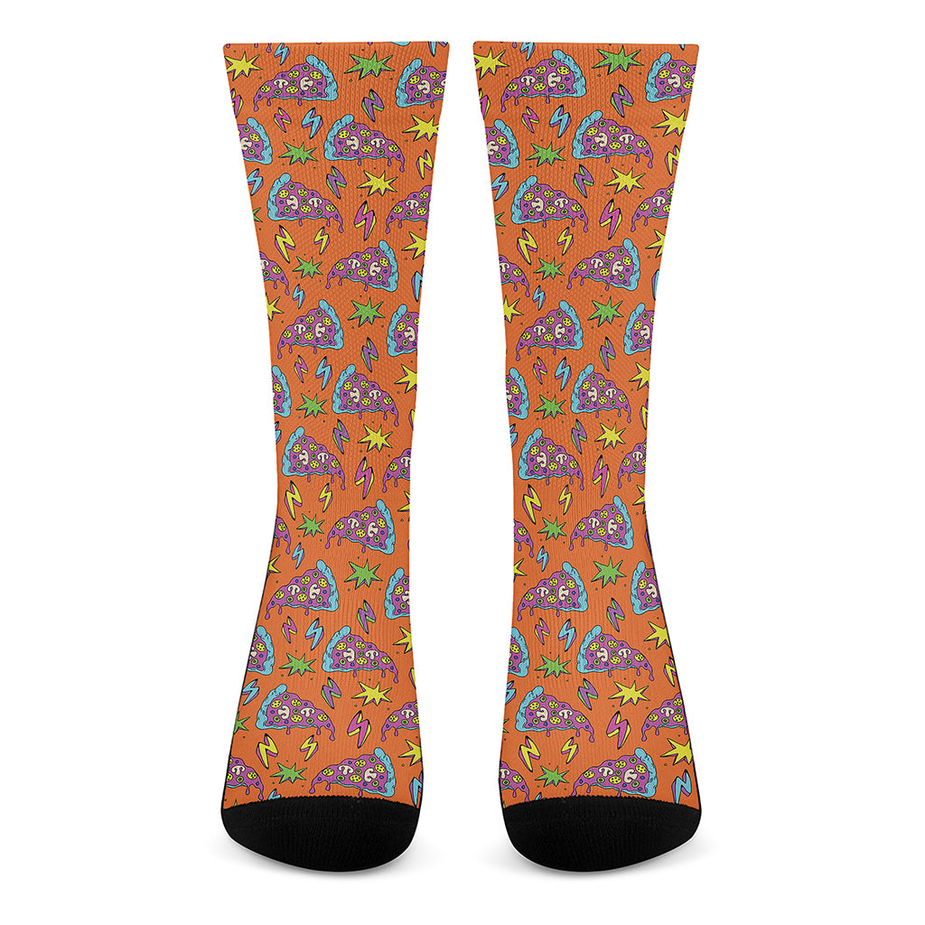 Trippy Pizza Pattern Print Crew Socks