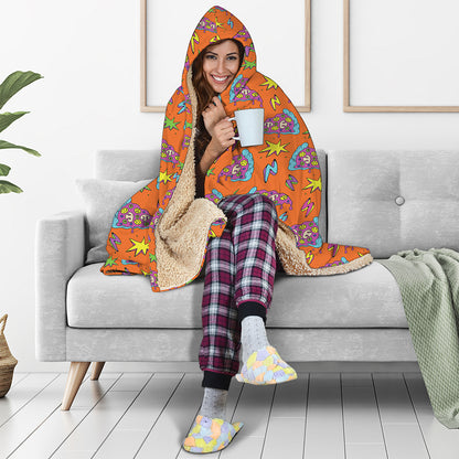 Trippy Pizza Pattern Print Hooded Blanket