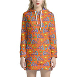 Trippy Pizza Pattern Print Hoodie Dress
