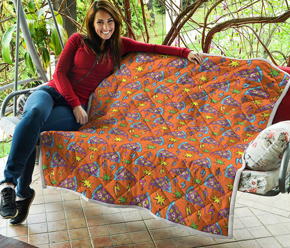Trippy Pizza Pattern Print Quilt