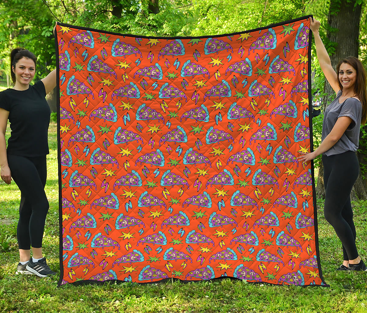 Trippy Pizza Pattern Print Quilt