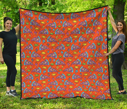 Trippy Pizza Pattern Print Quilt