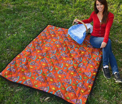 Trippy Pizza Pattern Print Quilt