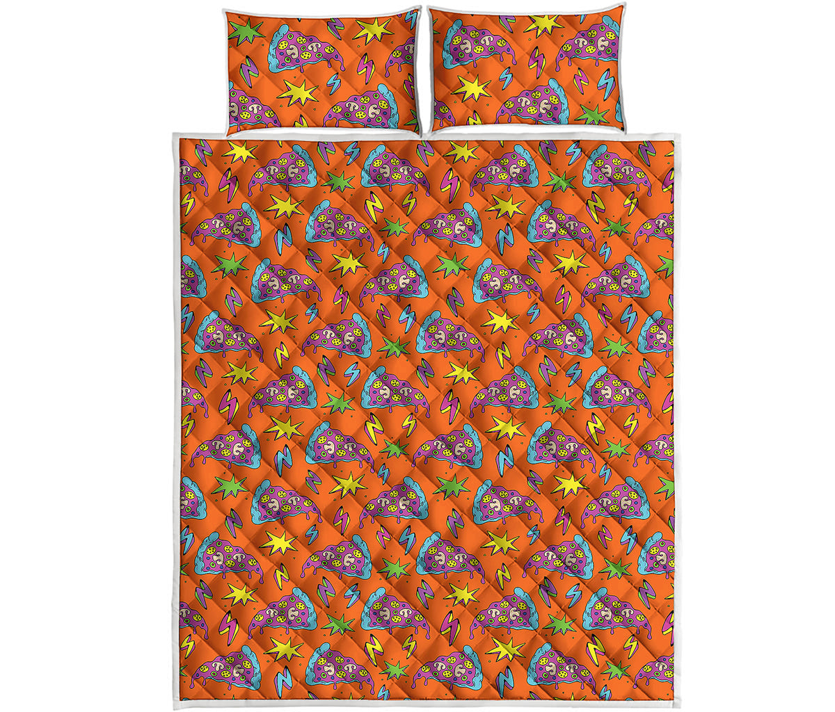 Trippy Pizza Pattern Print Quilt Bed Set