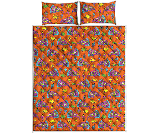 Trippy Pizza Pattern Print Quilt Bed Set