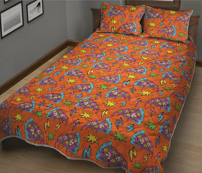 Trippy Pizza Pattern Print Quilt Bed Set