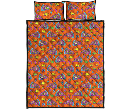 Trippy Pizza Pattern Print Quilt Bed Set