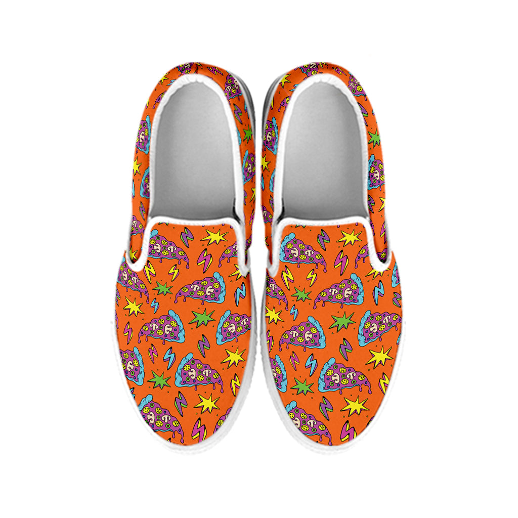 Trippy Pizza Pattern Print White Slip On Shoes