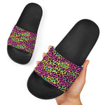 Trippy Psychedelic Leopard Print Black Slide Sandals