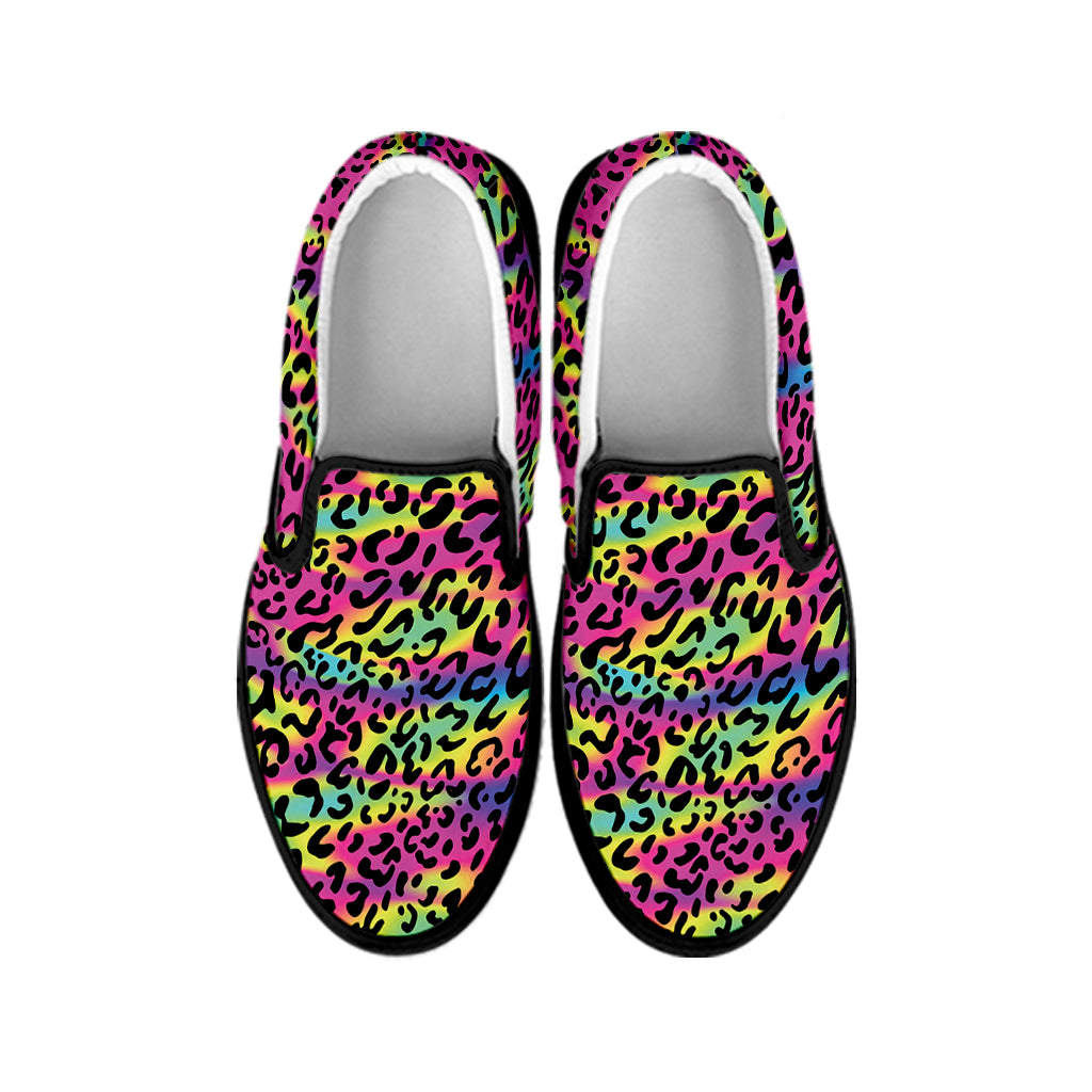Trippy Psychedelic Leopard Print Black Slip On Shoes
