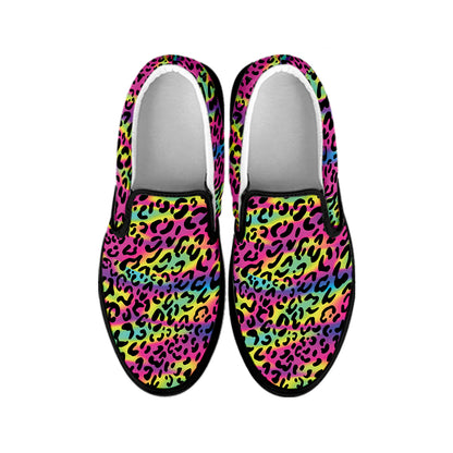 Trippy Psychedelic Leopard Print Black Slip On Shoes