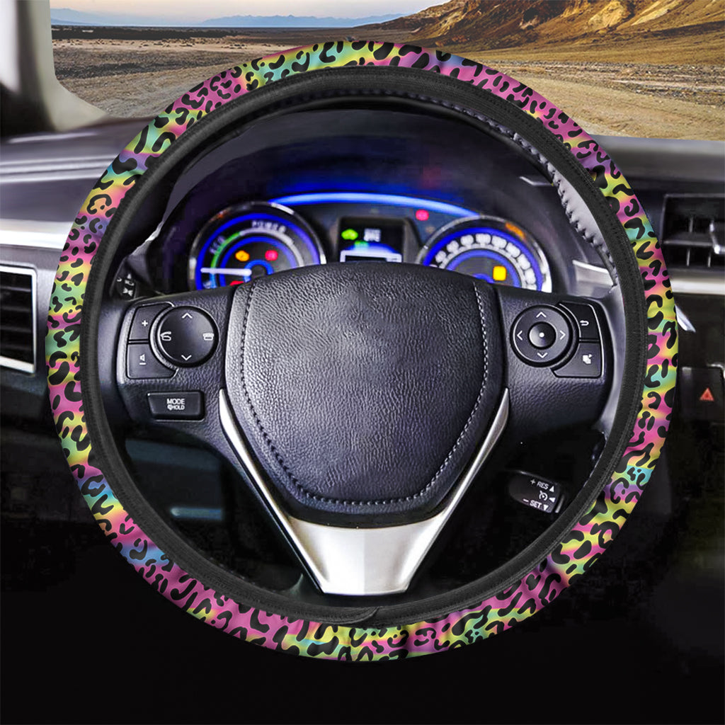 Trippy Psychedelic Leopard Print Car Steering Wheel Cover