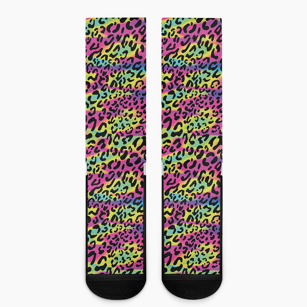 Trippy Psychedelic Leopard Print Crew Socks