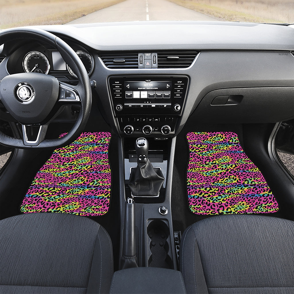 Trippy Psychedelic Leopard Print Front and Back Car Floor Mats