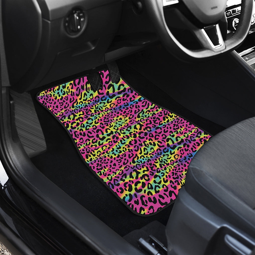 Trippy Psychedelic Leopard Print Front and Back Car Floor Mats