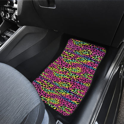 Trippy Psychedelic Leopard Print Front and Back Car Floor Mats