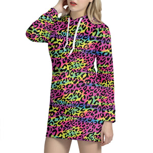 Trippy Psychedelic Leopard Print Hoodie Dress