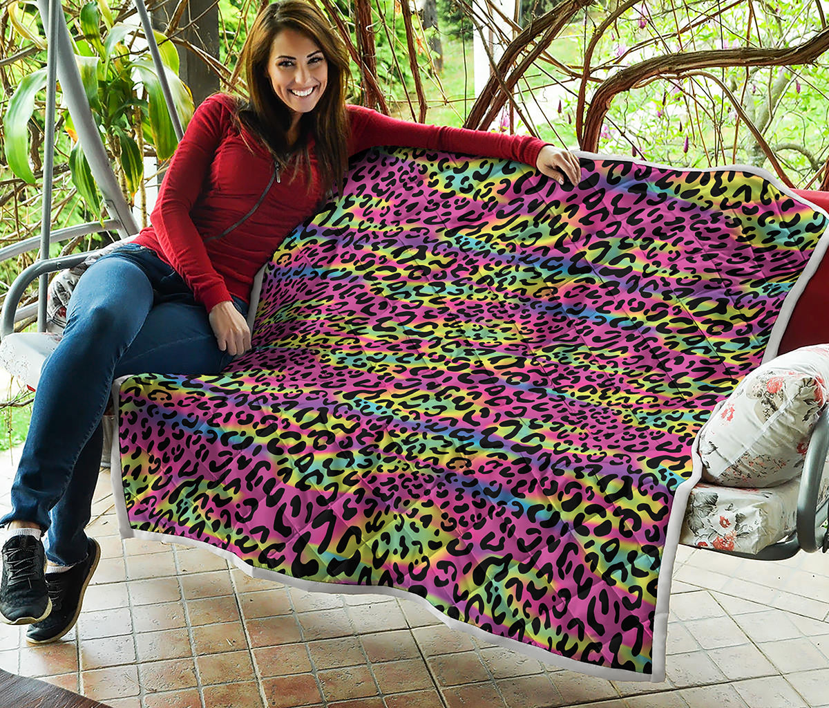 Trippy Psychedelic Leopard Print Quilt