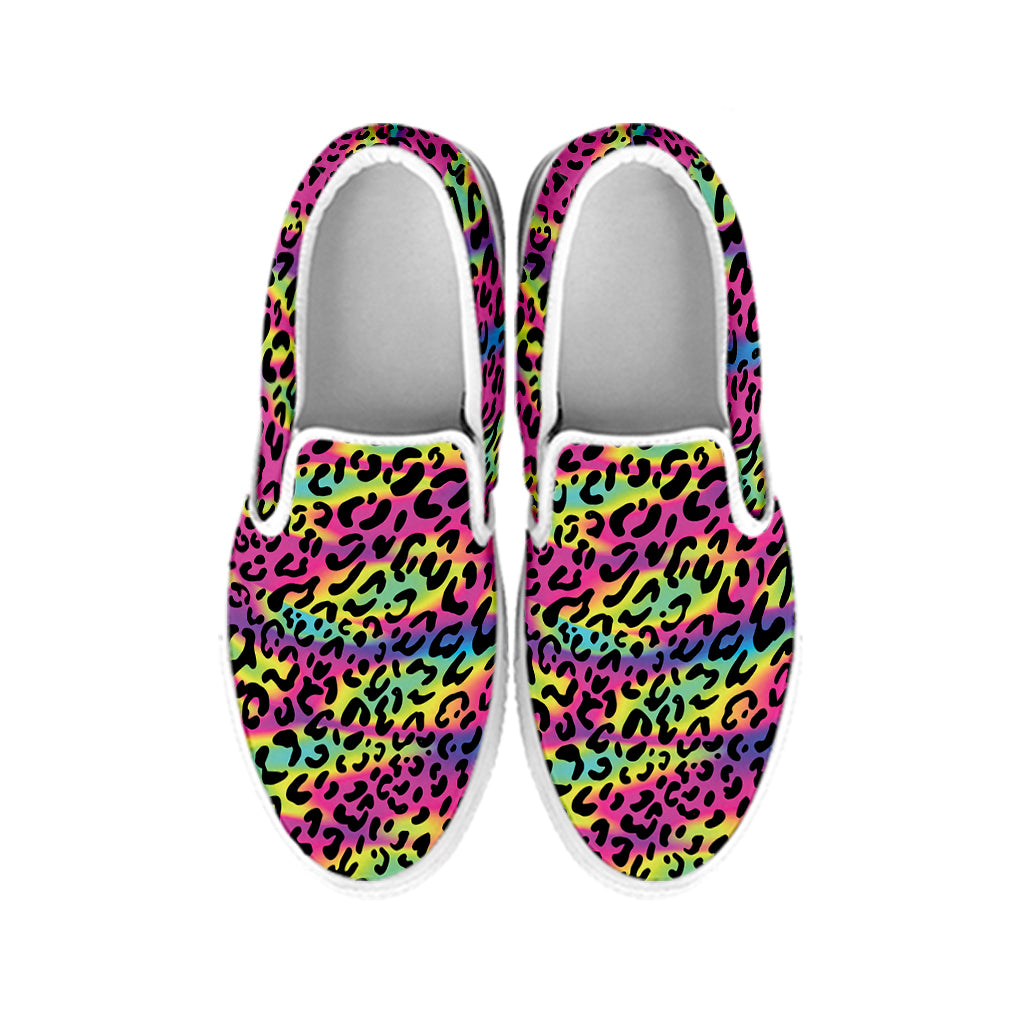 Trippy Psychedelic Leopard Print White Slip On Shoes